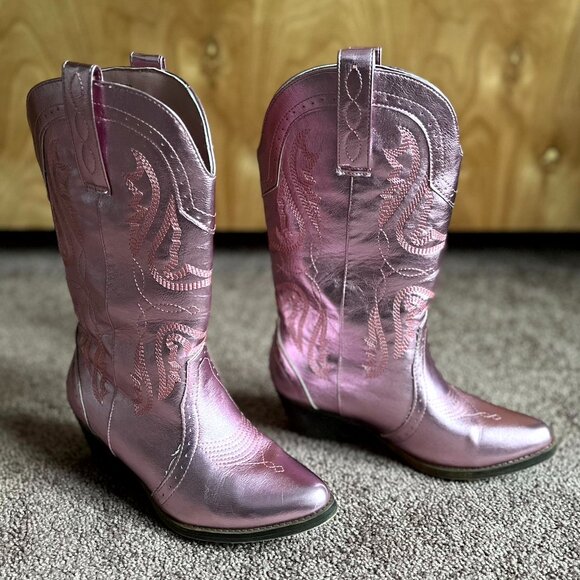TRUE CRAFT Metallic Pink Western Boots, Women's Size 7.5 M - Picture 1 of 5
